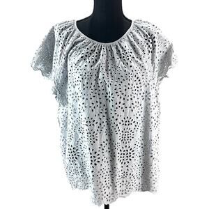 Banana Republic light gray eyelet blouse cap sleeve casual lightweight SZ XL